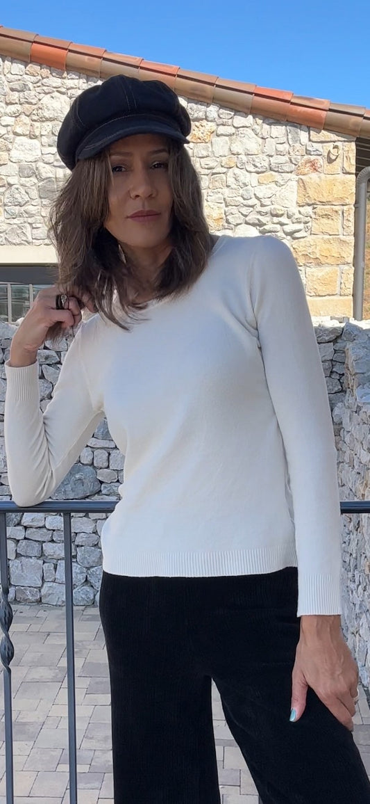 Winter White Knit Long Sleeve Crew Top