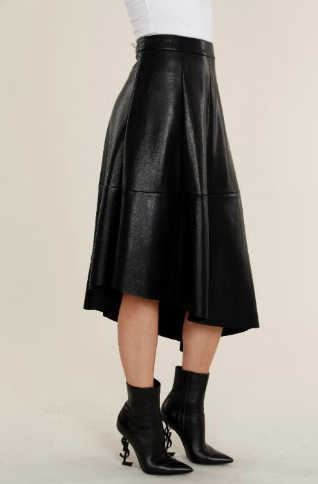 Black Vegan Leather Shark Hem Skirt