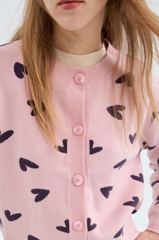 Pink Heart Cardigan Sweater