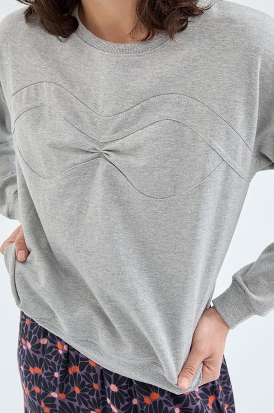 Grey Sweatshirt with Stitching Detail