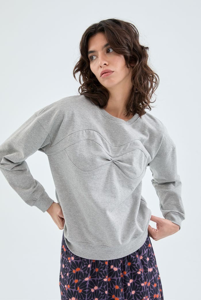 Grey Sweatshirt with Stitching Detail