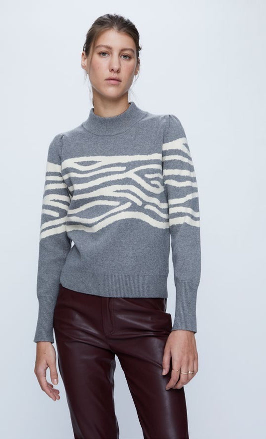 wild pony strider sweater, strider sweater, tiger print sweater, grey sweater with tiger stripes, Wild pony sweater, Spanish designers, sweaters by Spanish designers