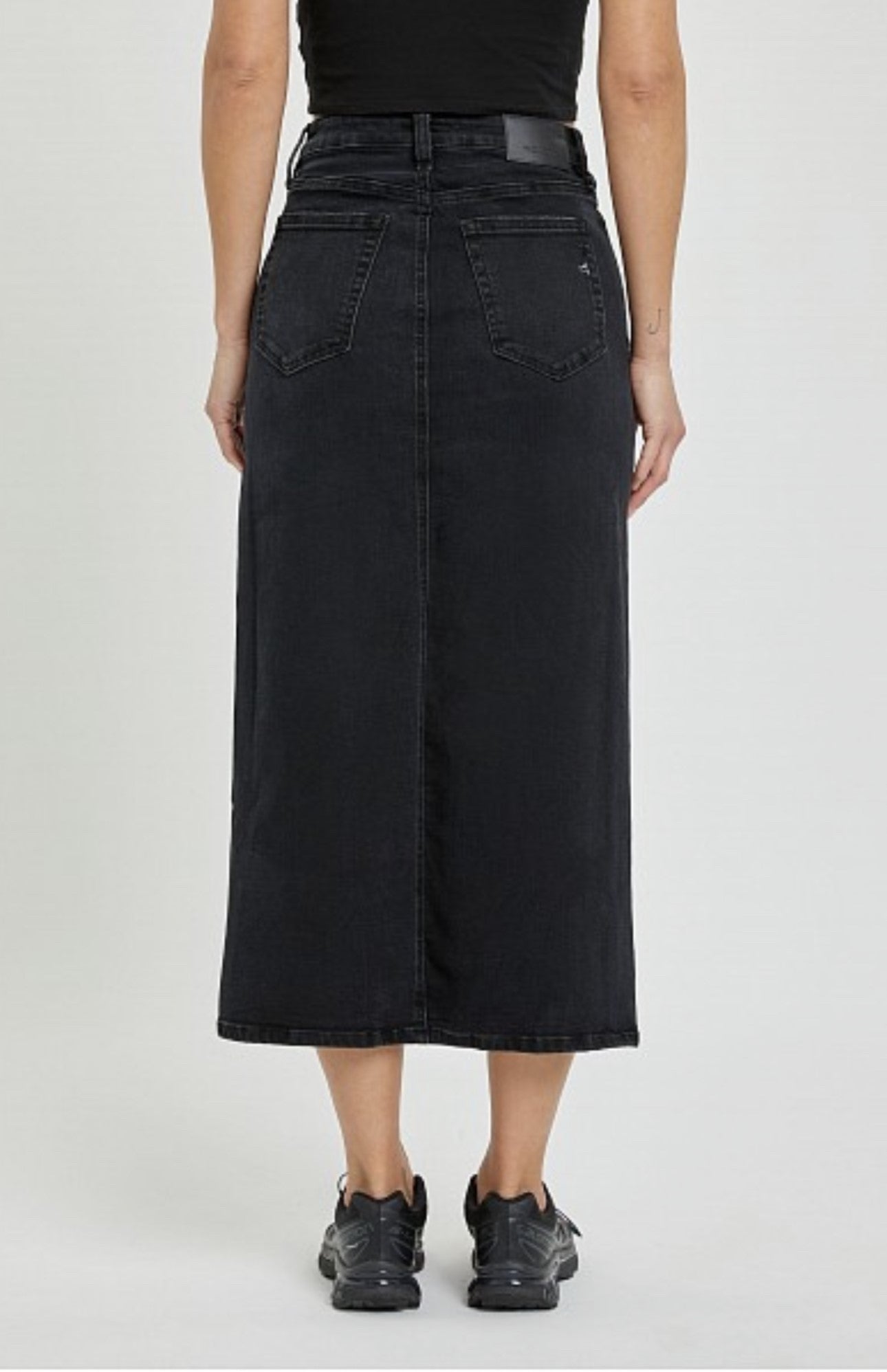 Peyton Black Midi Denim Skirt with Side Slit