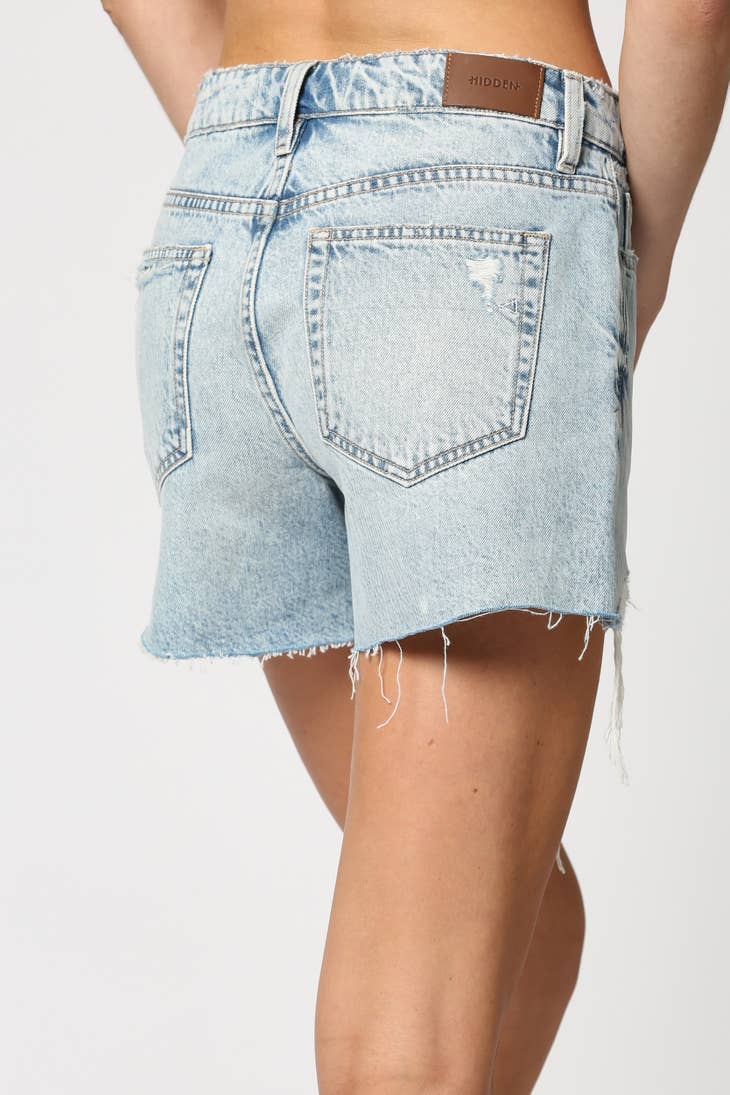 Sofie - Light Wash Classic Side Slit Mom Shorts - Just One Thing