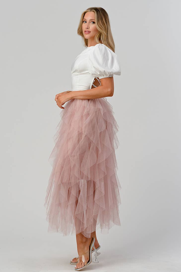 Ruffled Tulle Midi Skirt - Just One Thing