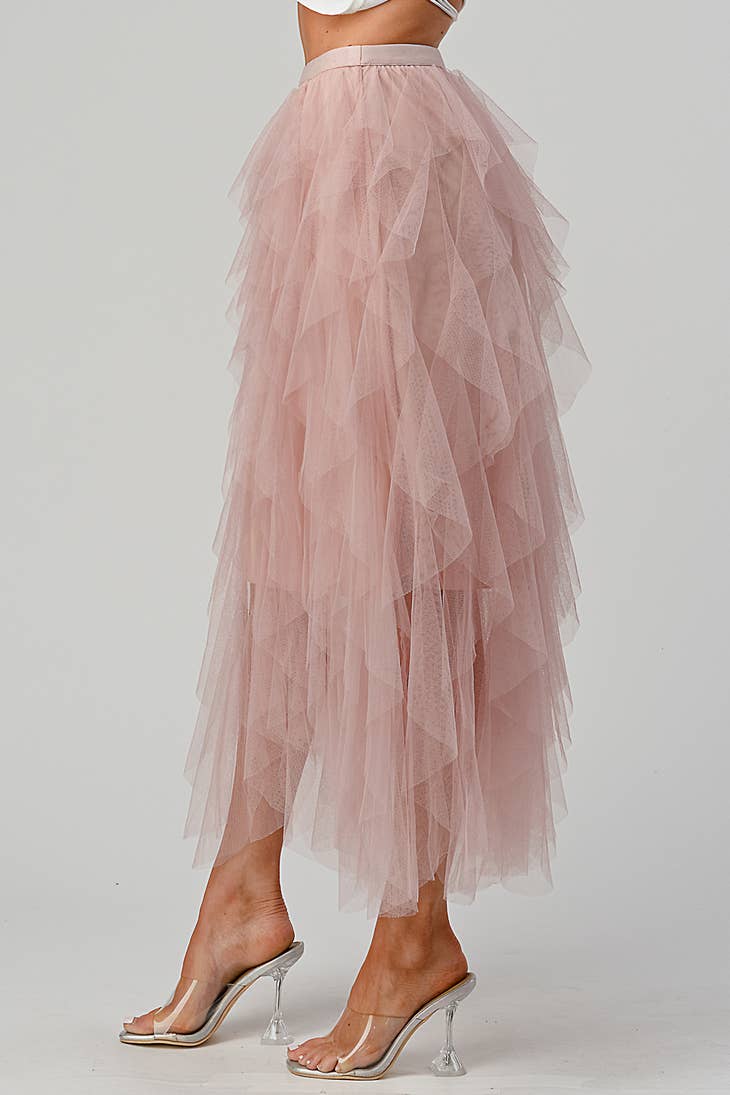 Layered tulle ruffle outlet midi skirt