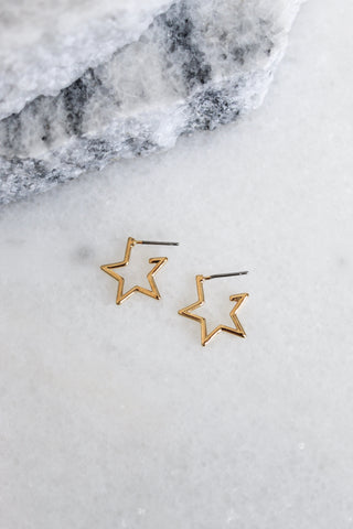 Starline Earrings by Kinsey Design, Kinsey Design starline hoop earrings, Kinsey Design star earrings, star earrings, star hoop earrings, gold star hoop earrings, Kinsey starline gold hoop earrings, gold star 