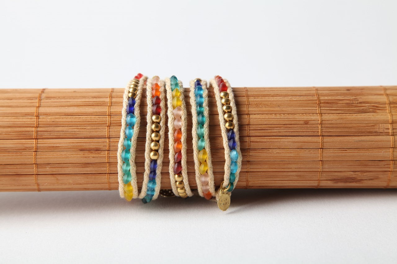 Pure 5 Wrap Bracelet. Liv Thai jewelry, Liv Thai bracelets, Liv Thai wrap bracelets, beaded wrap bracelets, bracelets made in Thailand, artistic jewelry, beaded 5 wrap bracelet, one long bracelet that you can wrap around wrist 5 times, rainbow wrap bracelet