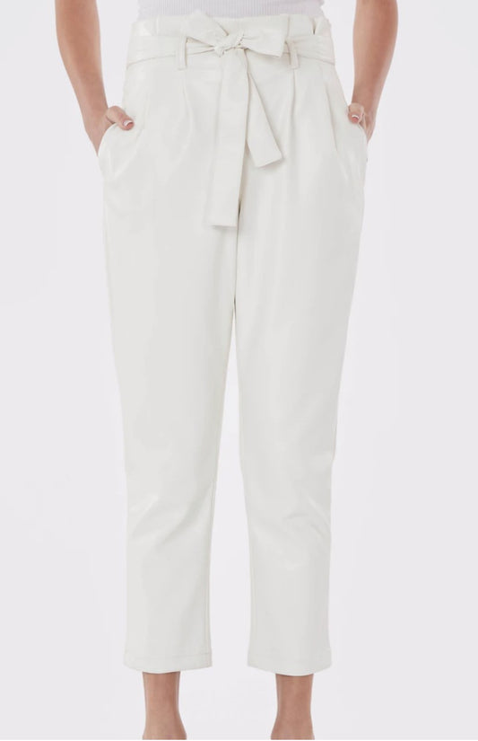 Dolce Cabo paper bag vegan leather pant, Dolce Cabo vegan leather pants, vegan leather ankle pant, paper bag leather pant, paper bag vegan leather pant, leather pant, faux leather pant, faux  white leather pant, faux white leather paper bag pant