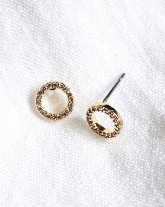 gold and cubic zirconia circle stud, small hoop stud, small circle stud with gold and cz, casual stud with cubic zirconia