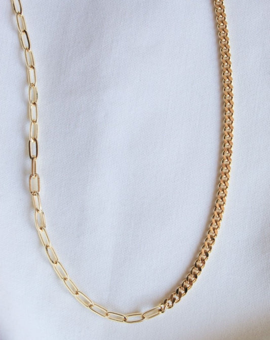 Kinsey Design Saxon necklace, saxon necklace, gold saxon necklace, half chain half paperclip necklace, 1/2 chain 1/2 paperclip gold necklace by Kinsey Designs, half chain half paperclip necklace