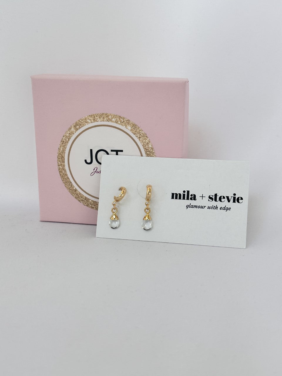 KATIE Gold Huggie Earrings With Clear Rhinestone