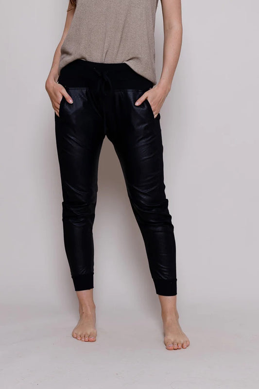 Black Faux Leather Mix Ultimate Jogger